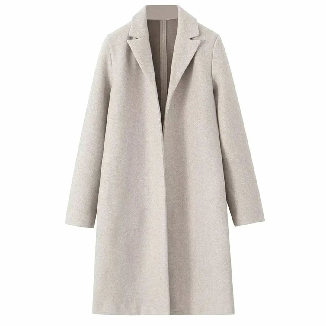 Women's Long Notch-Lapel Open-Front Trench Coat - Beige