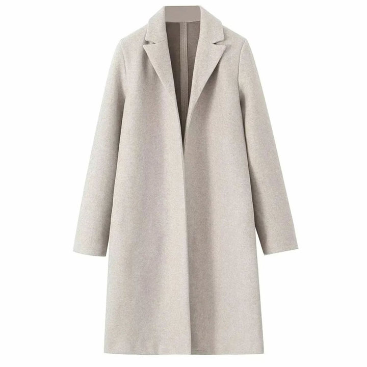Women's Long Notch-Lapel Open-Front Trench Coat - Beige