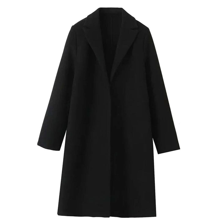 Women's Long Notch-Lapel Open-Front Trench Coat - Black