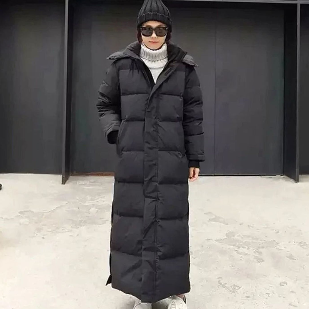 Women's Long Puffer Coat Removable Hood Maxi Winter Jacket - Black