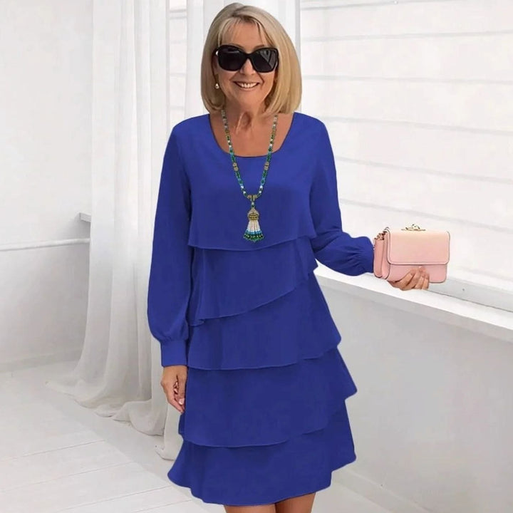 Women's Long Sleeve Layered Ruffle Midi Dress - Blue