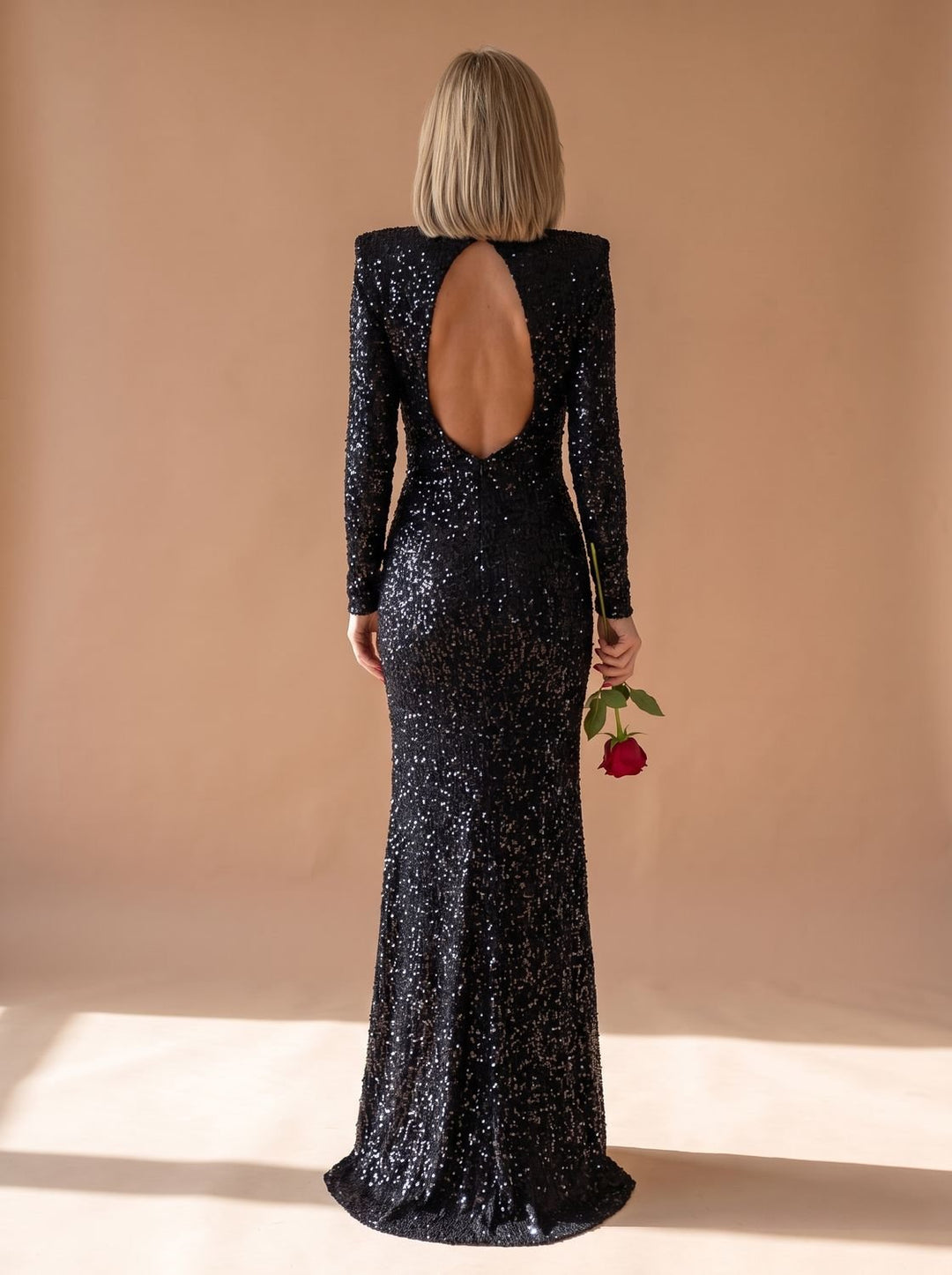 Women's Long-Sleeve Open-Back Sequin Maxi Dress