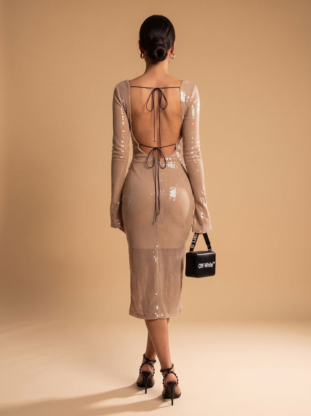 Women's Long-Sleeve V-Neck Sequin Maxi Dress