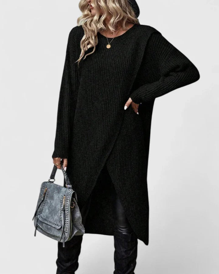 Women's Long-Sleeve Wrap-Hem Knit Sweater Dress