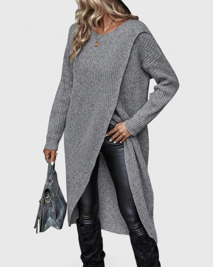 Women's Long-Sleeve Wrap-Hem Knit Sweater Dress