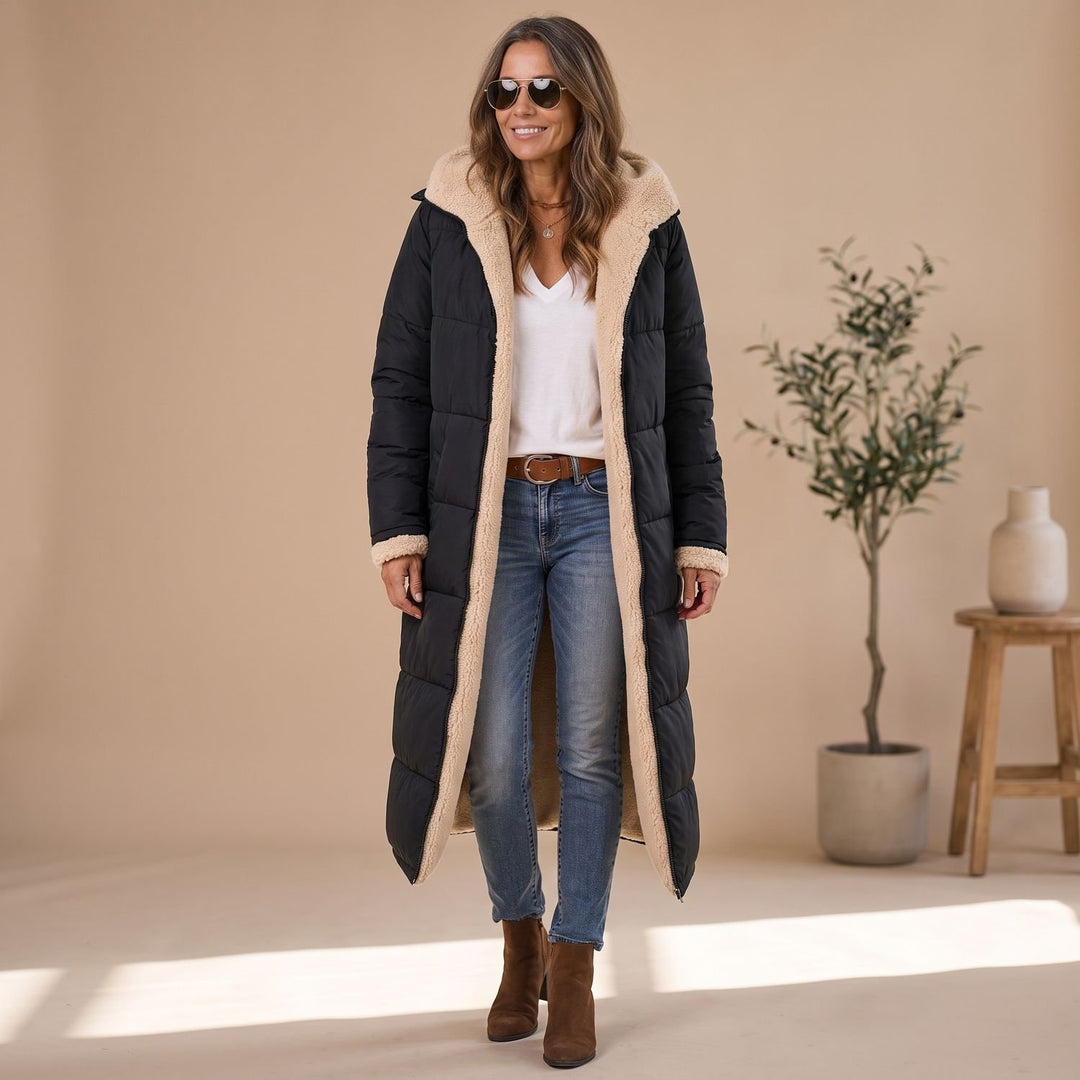 Women's Long Winter Puffer Coat Sherpa Teddy Lined Hooded Overcoat
