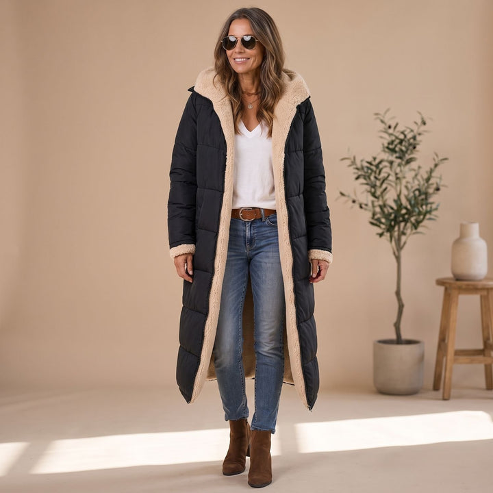 Women's Long Winter Puffer Coat Sherpa Teddy Lined Hooded Overcoat