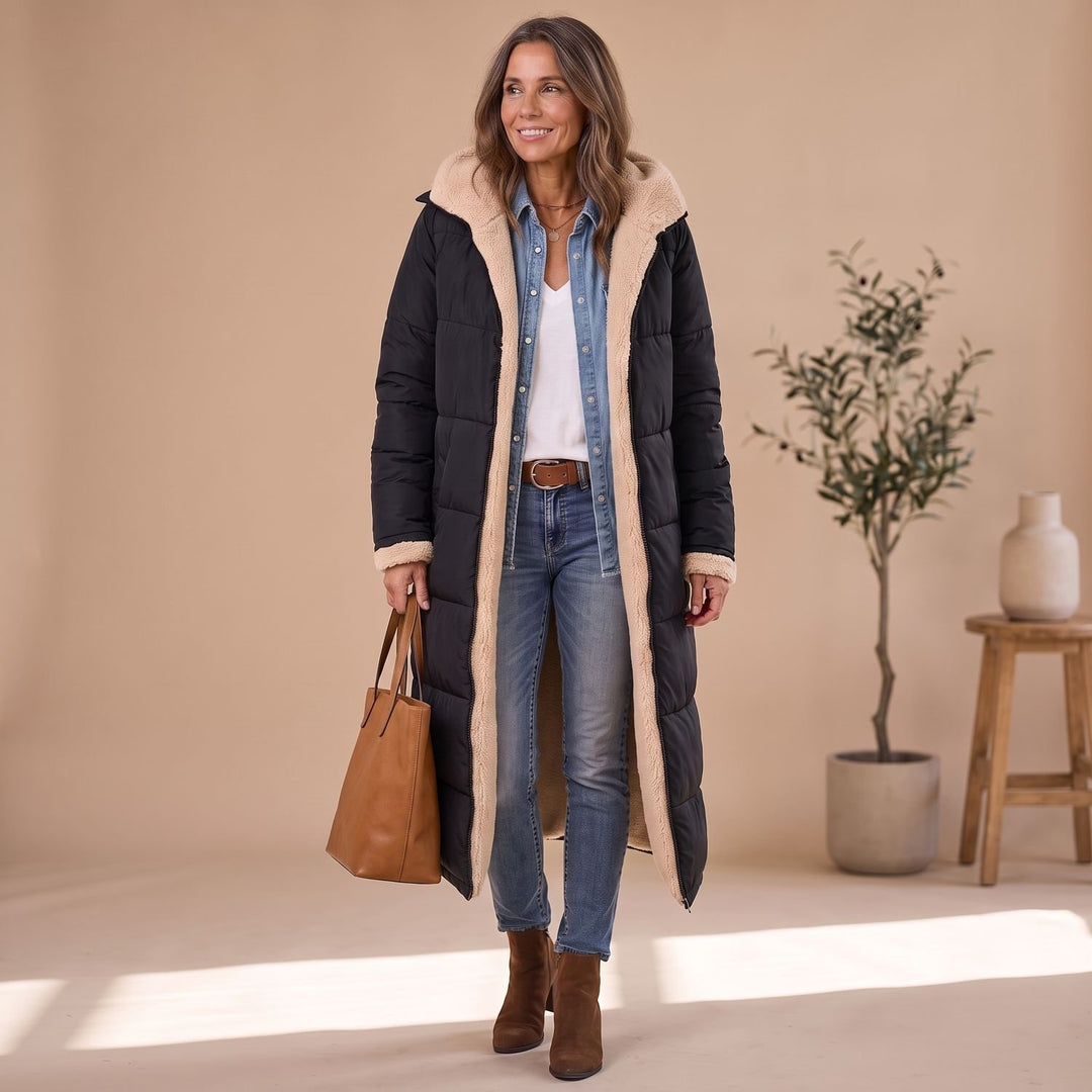Women's Long Winter Puffer Coat Sherpa Teddy Lined Hooded Overcoat