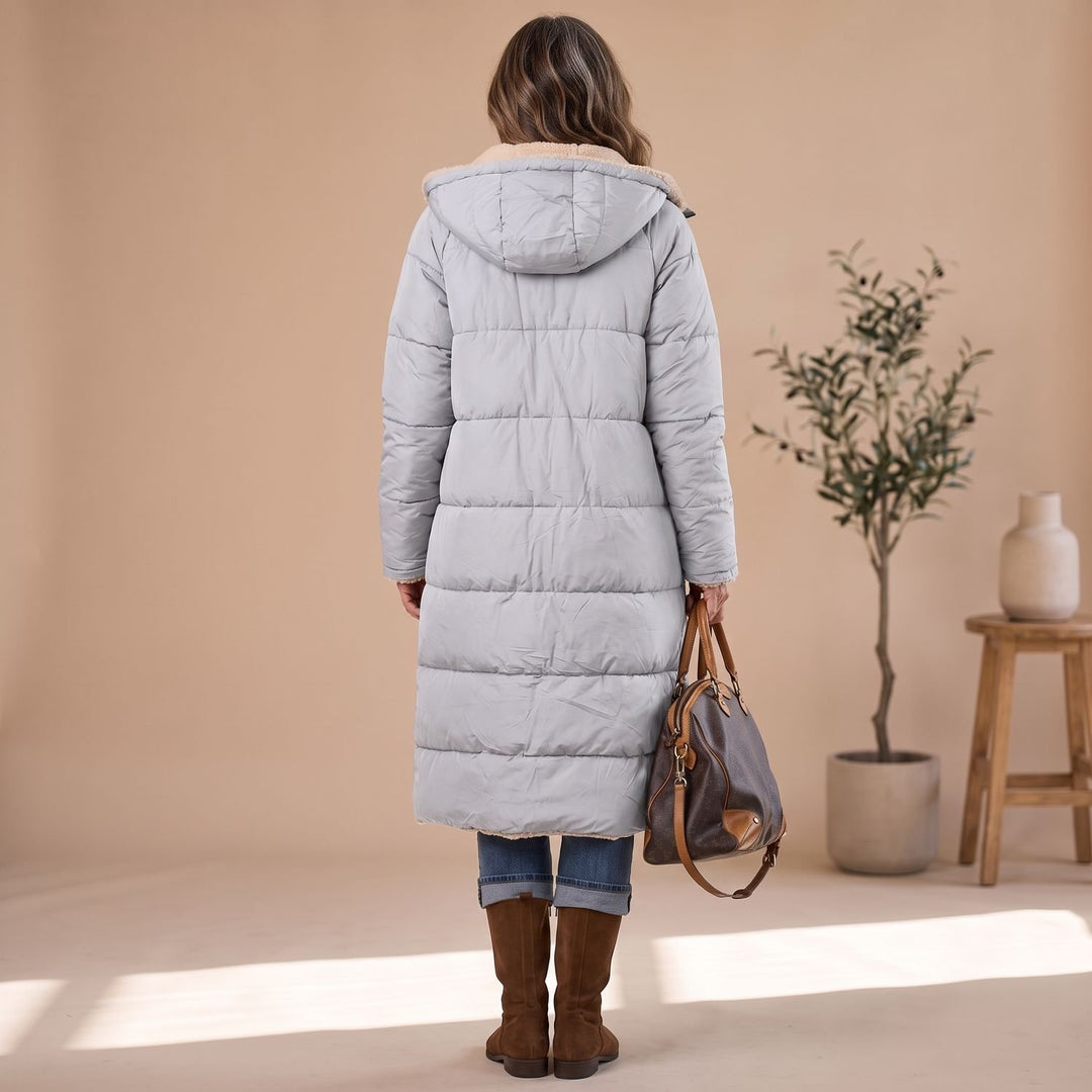 Women's Long Winter Puffer Coat Sherpa Teddy Lined Hooded Overcoat