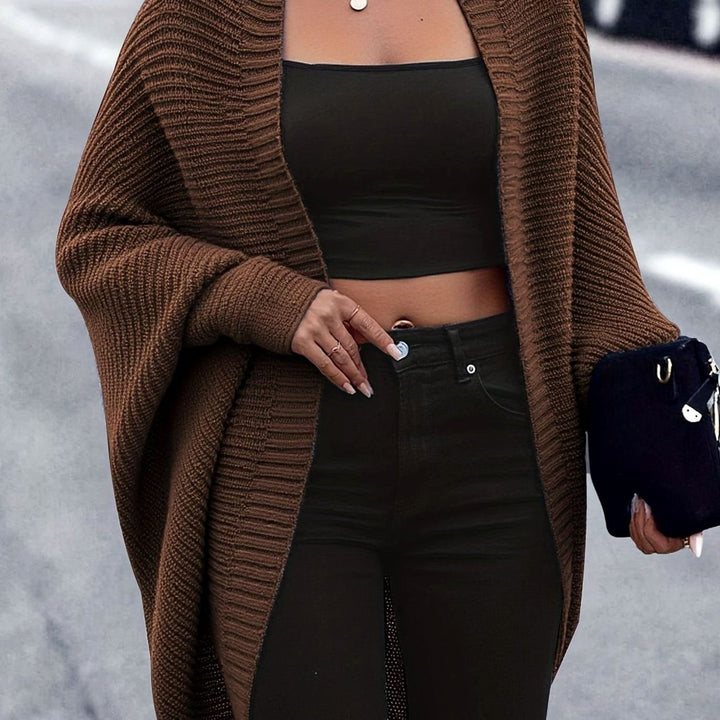 Women's Longline Batwing-Sleeve Open-Front Knit Cardigan - Coffee Brown