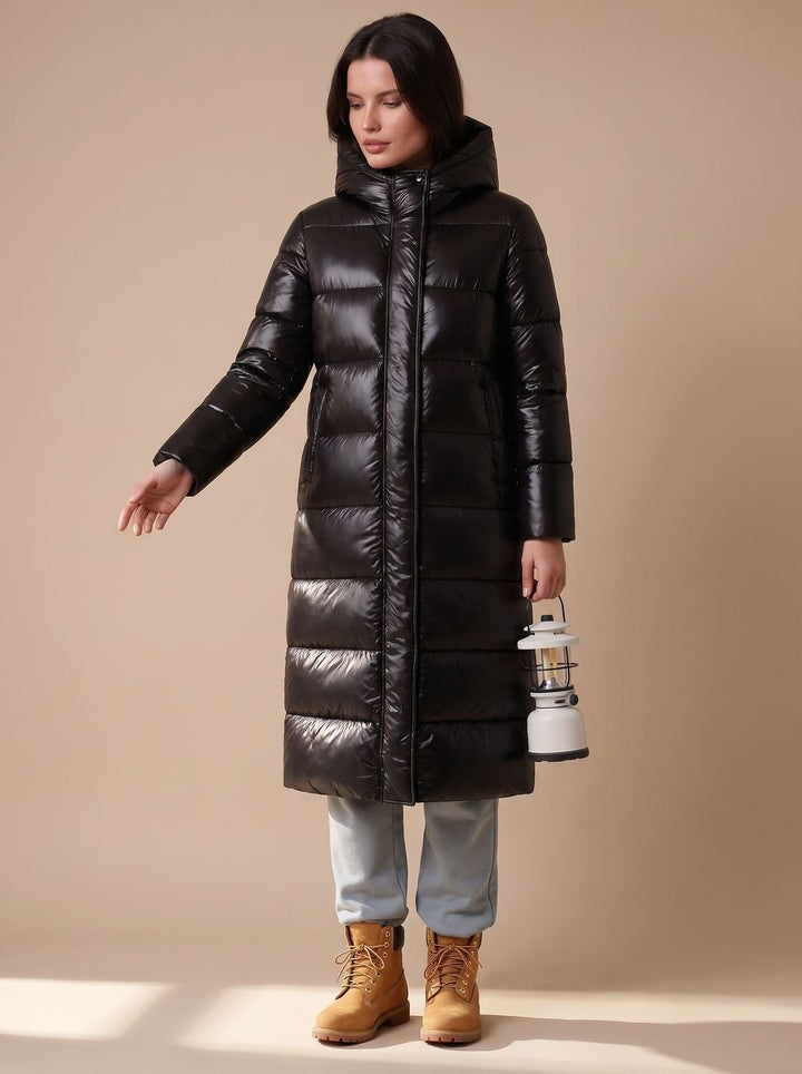 Women's Longline Quilted Hooded Puffer Jacket