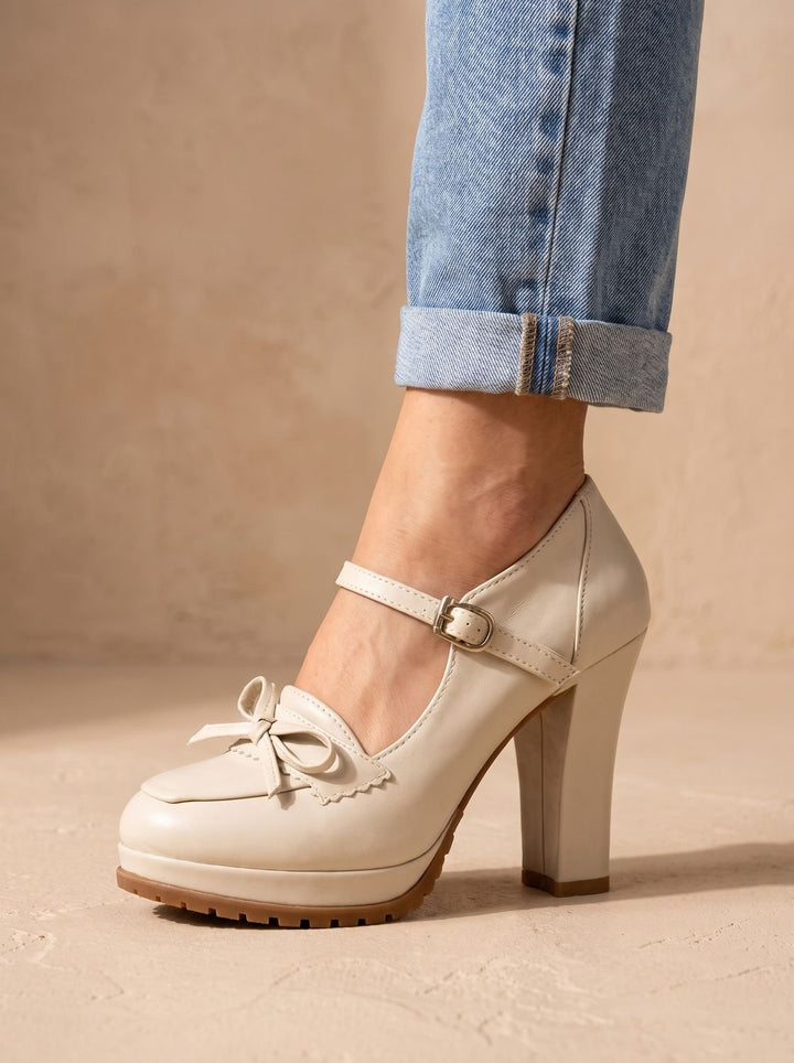 Women's Mary Jane Platform Block-Heel Bow Pumps