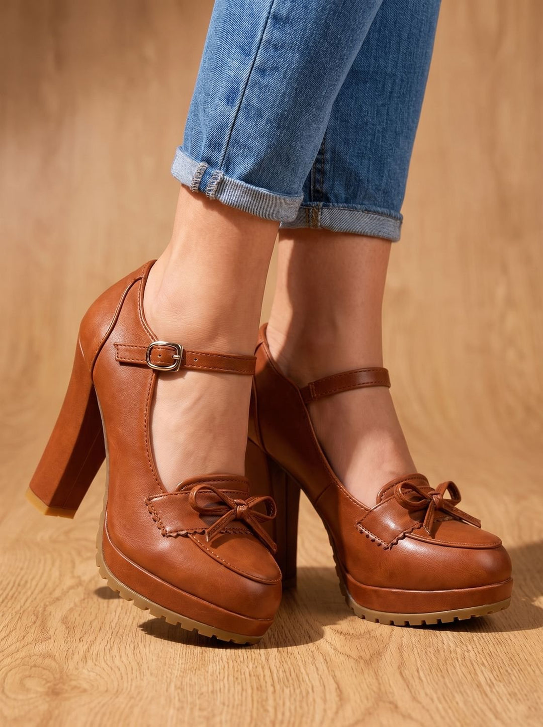 Women's Mary Jane Platform Block-Heel Bow Pumps