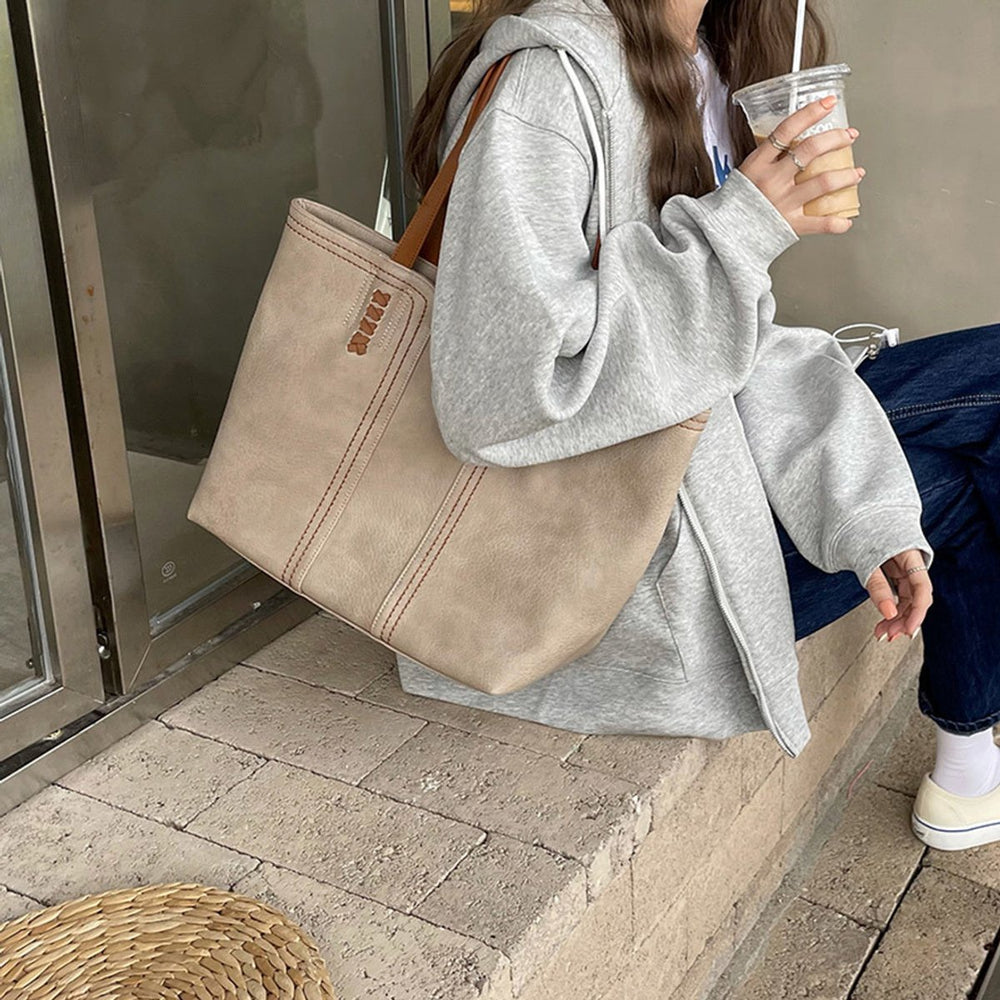 Women's Minimalist Faux Leather Large Tote Bag