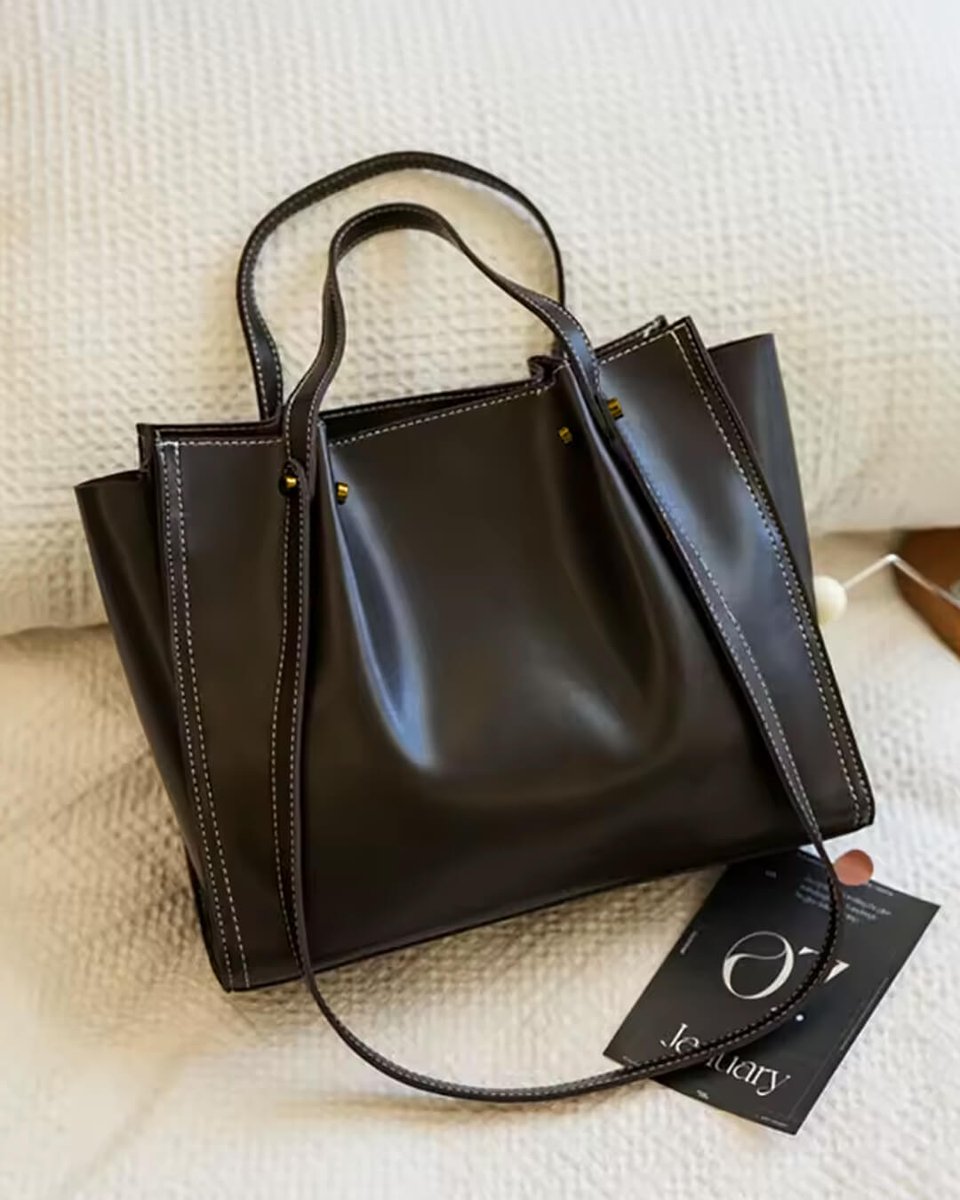 Women's Minimalist Vegan Leather Contrast-Stitch Tote Bag