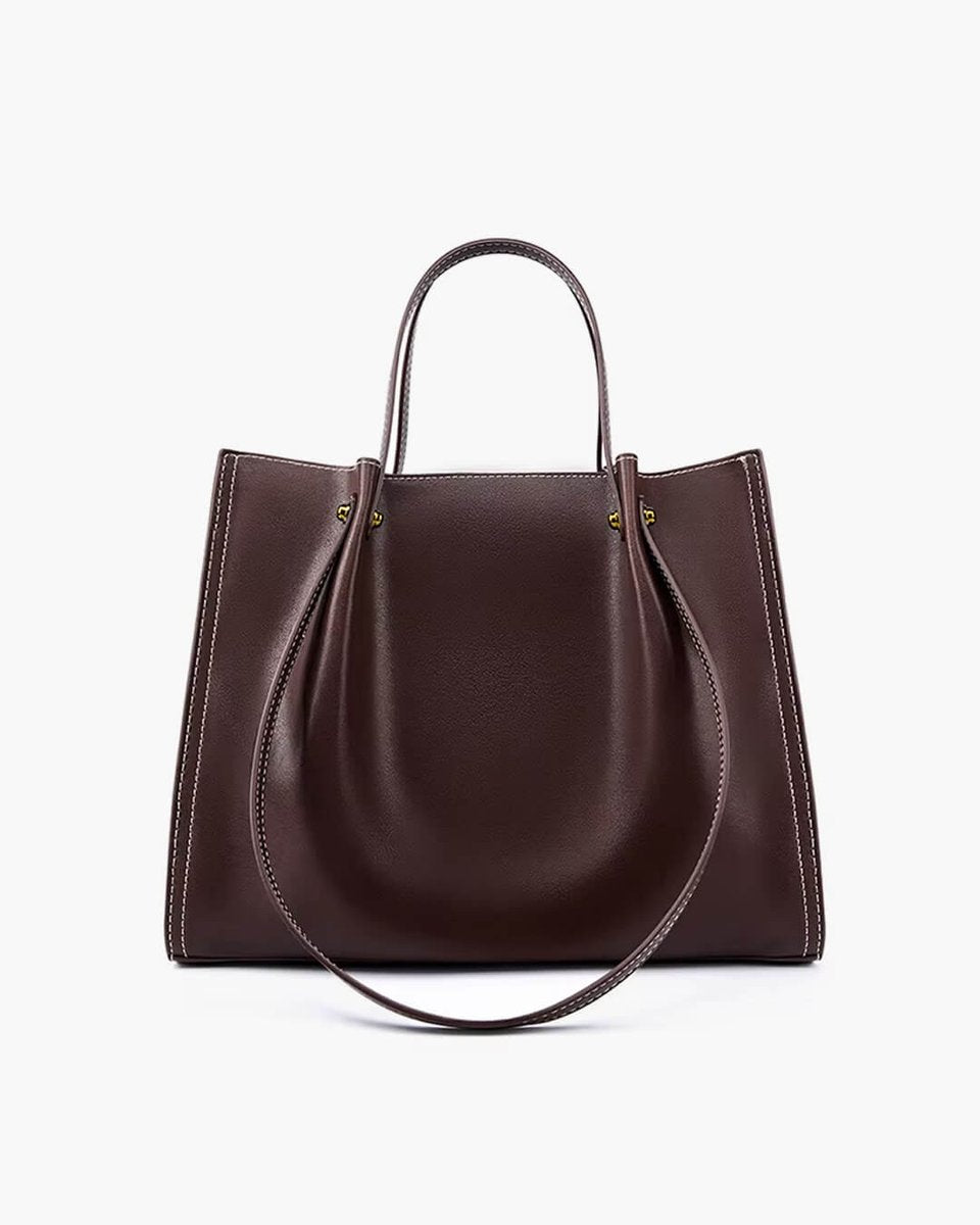 Women's Minimalist Vegan Leather Contrast-Stitch Tote Bag