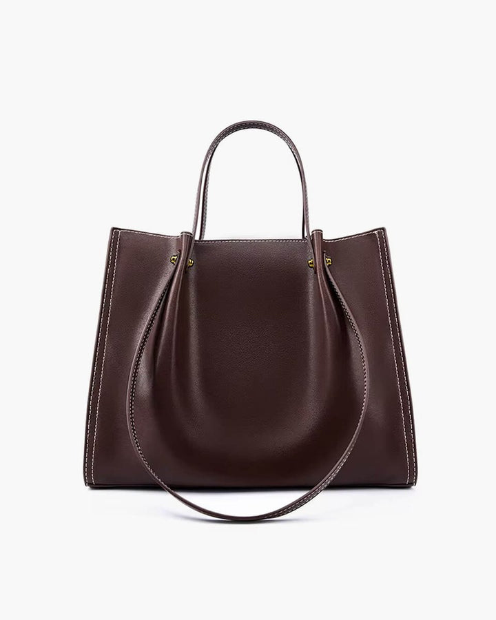 Women's Minimalist Vegan Leather Contrast-Stitch Tote Bag