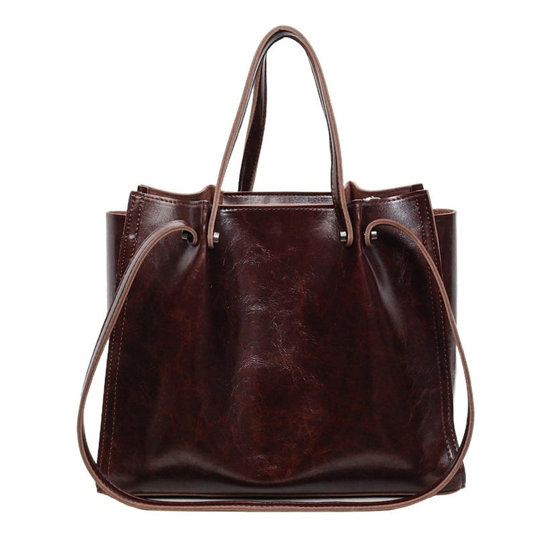 Women's Minimalist Vegan Leather Contrast-Stitch Tote Bag - Maroon