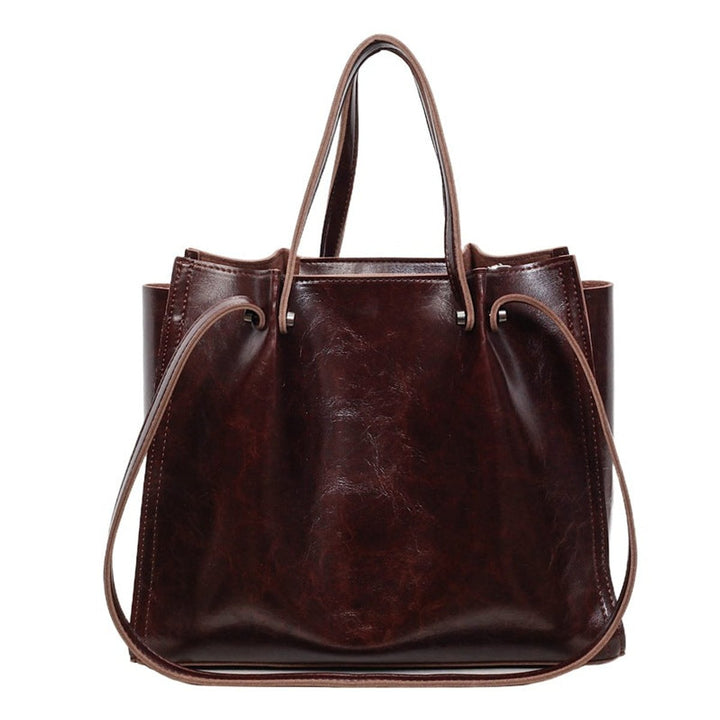 Women's Minimalist Vegan Leather Contrast-Stitch Tote Bag - Maroon