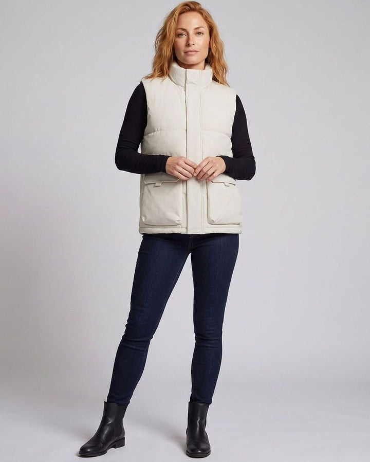 Women's Mock-Neck Quilted Puffer Vest Flap Pockets