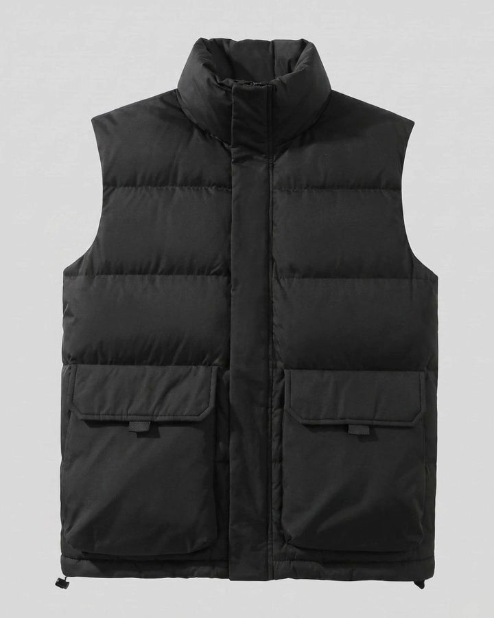 Women's Mock-Neck Quilted Puffer Vest Flap Pockets - Black