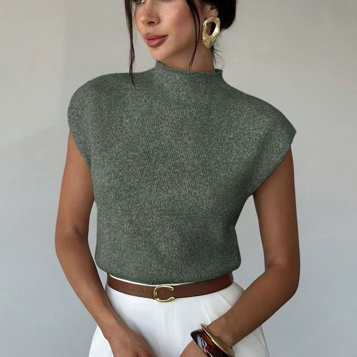 Women's Mock Neck Sleeveless Knit Sweater Vest - Olive Green