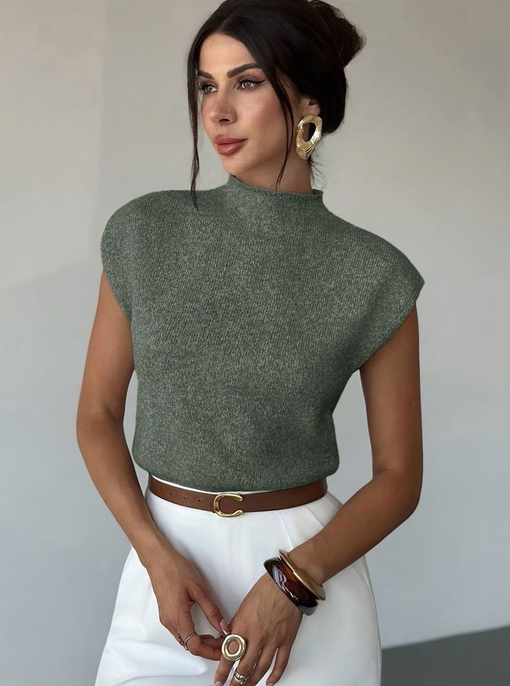 Women's Mock Neck Sleeveless Knit Sweater Vest