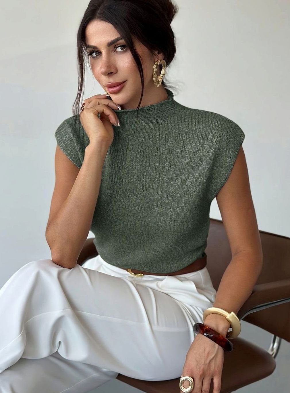 Women's Mock Neck Sleeveless Knit Sweater Vest