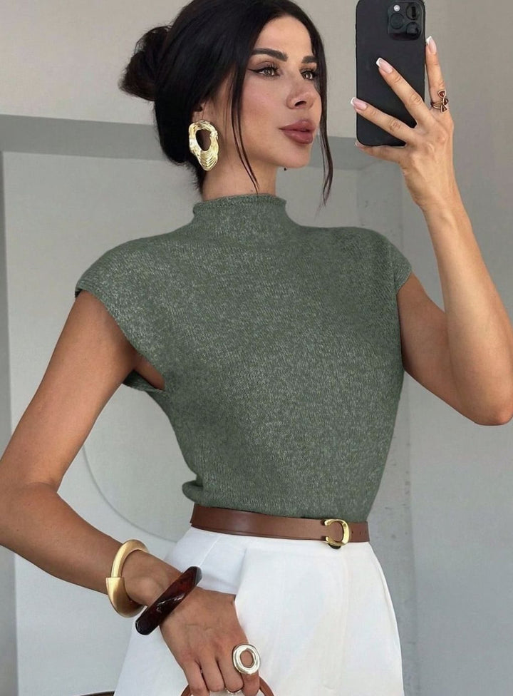 Women's Mock Neck Sleeveless Knit Sweater Vest