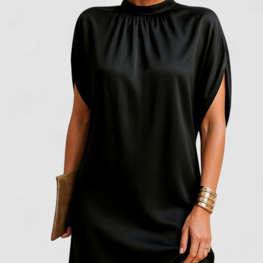 Women's Mock-Neck Split-Sleeve Figure Flattering Satin Dress