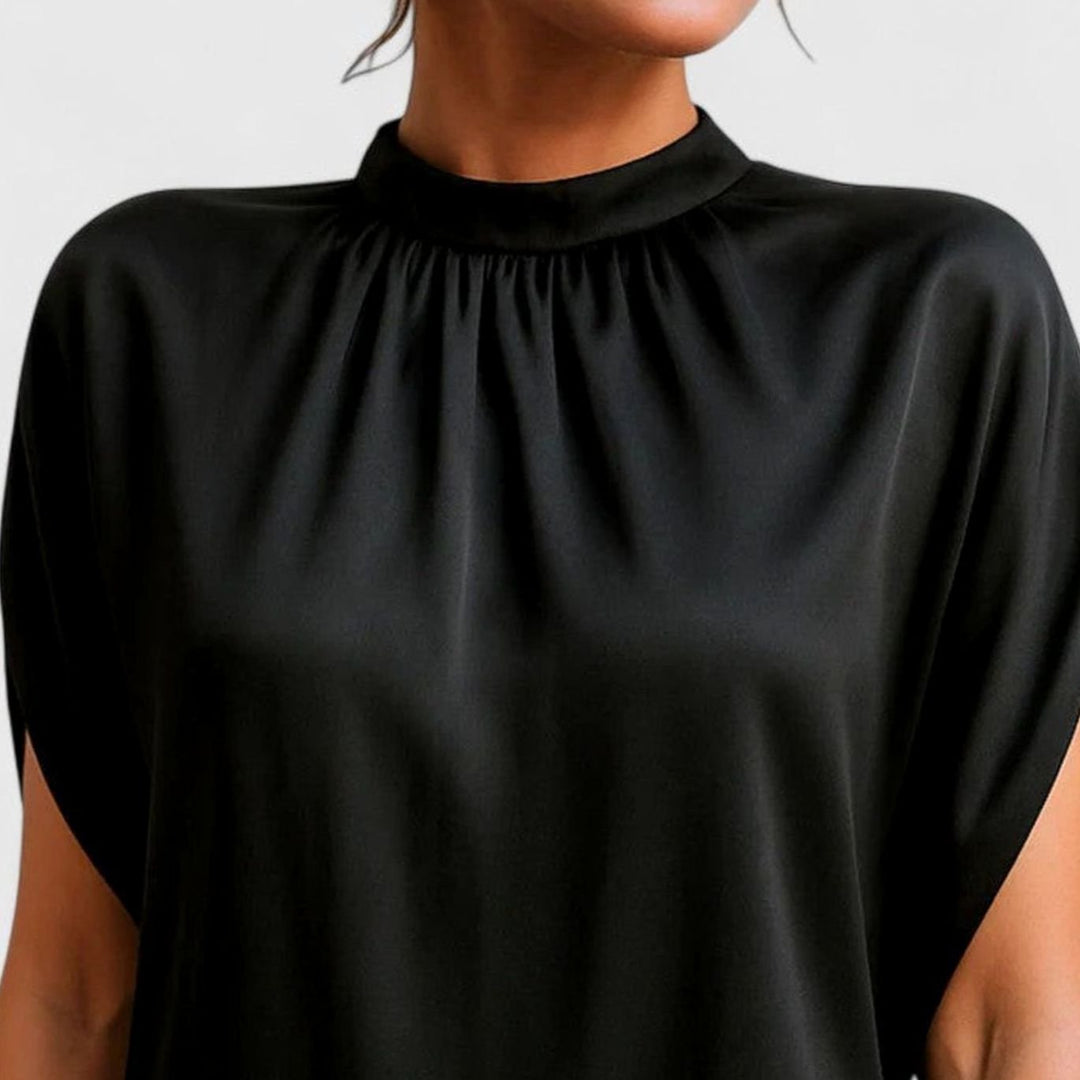 Women's Mock-Neck Split-Sleeve Figure Flattering Satin Dress