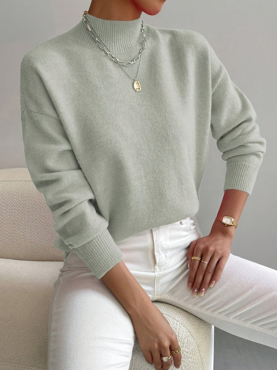 Women's Mock Turtleneck Relaxed-Fit Long Sleeve Sweater - Light Green