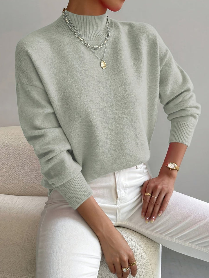 Women's Mock Turtleneck Relaxed-Fit Long Sleeve Sweater - Light Green