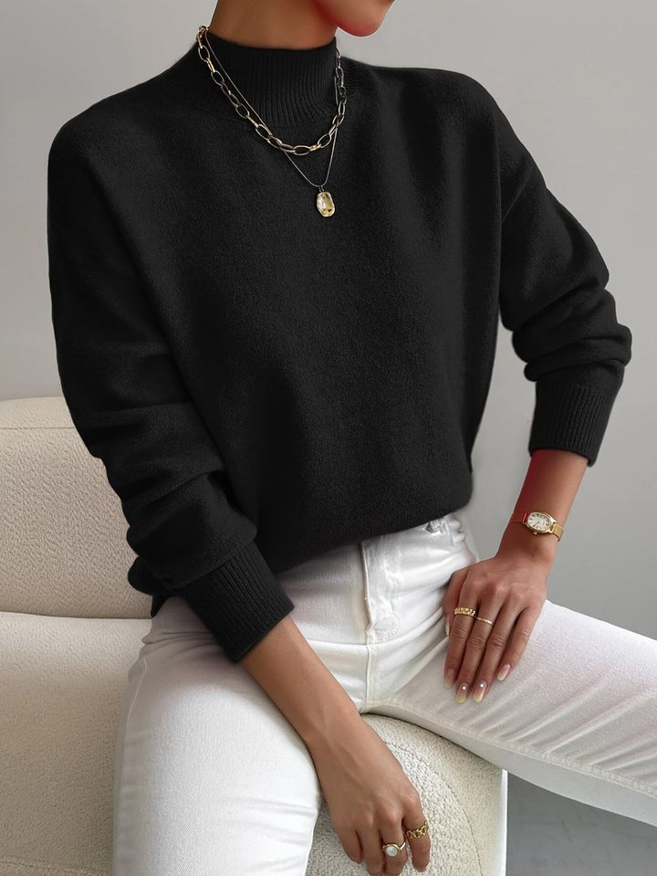 Women's Mock Turtleneck Relaxed-Fit Long Sleeve Sweater - Black