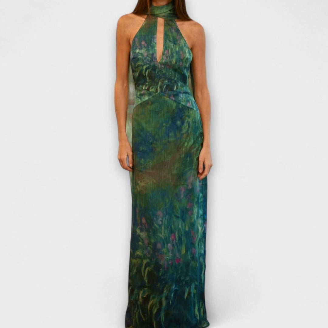 Women's Monet Iris Print Halter Neck Chiffon Maxi Dress