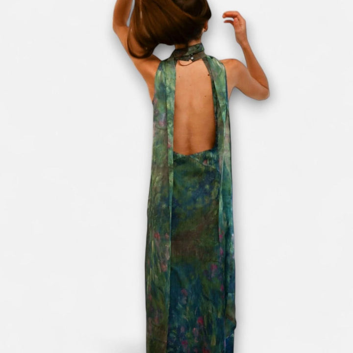 Women's Monet Iris Print Halter Neck Chiffon Maxi Dress