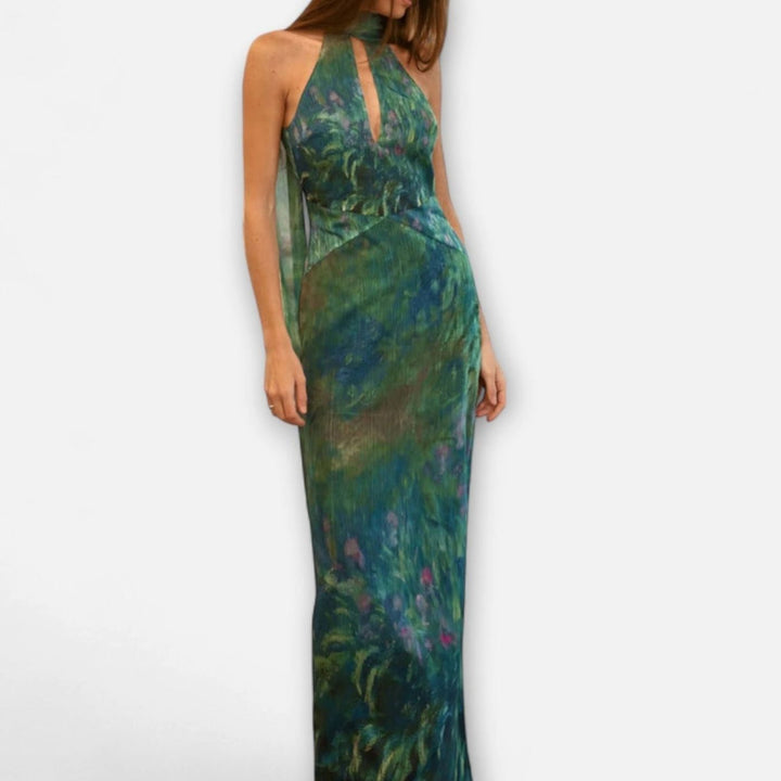 Women's Monet Iris Print Halter Neck Chiffon Maxi Dress