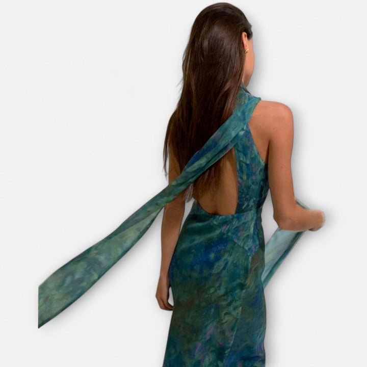 Women's Monet Iris Print Halter Neck Chiffon Maxi Dress