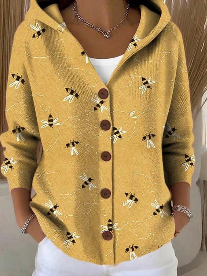 Women's Multicolor Patchwork Button-Front Hooded Cardigan Sweater - Yellow