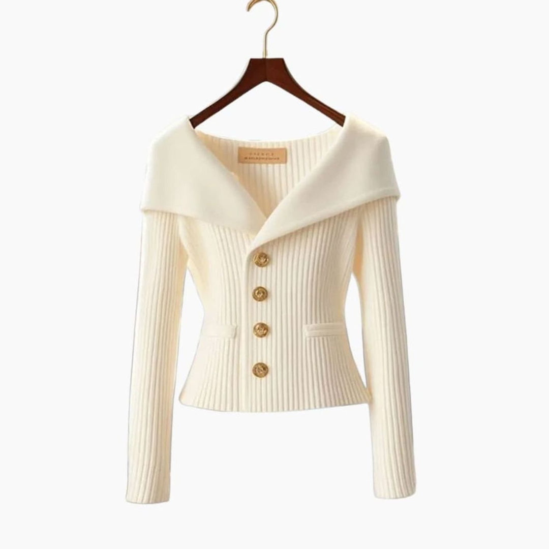 Women's Off-Shoulder Button-Up Ribbed Cardigan Sweater - White