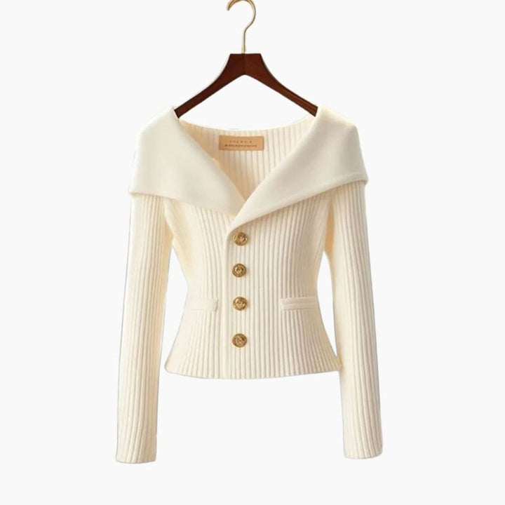 Women's Off-Shoulder Button-Up Ribbed Cardigan Sweater - White