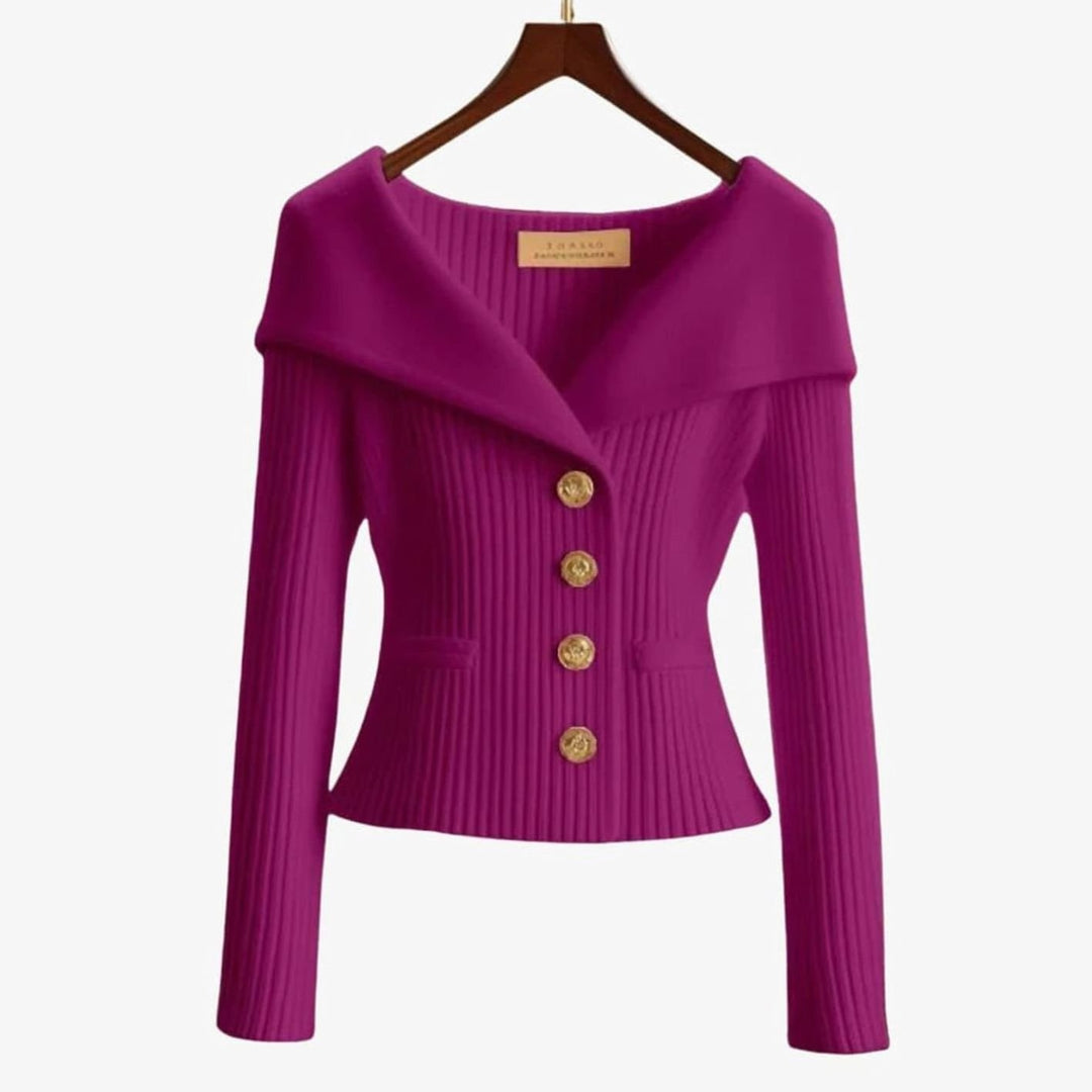 Women's Off-Shoulder Button-Up Ribbed Cardigan Sweater - Violet