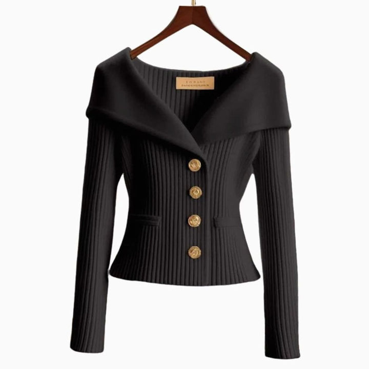 Women's Off-Shoulder Button-Up Ribbed Cardigan Sweater - Black