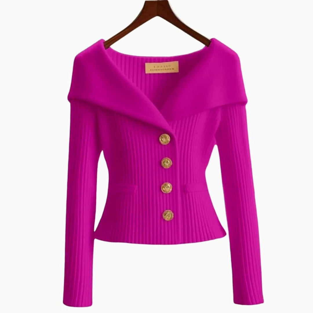 Women's Off-Shoulder Button-Up Ribbed Cardigan Sweater - Purple