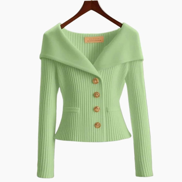 Women's Off-Shoulder Button-Up Ribbed Cardigan Sweater - Green