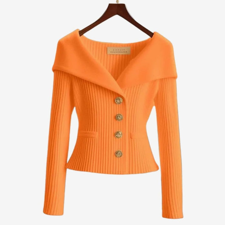Women's Off-Shoulder Button-Up Ribbed Cardigan Sweater - Orange