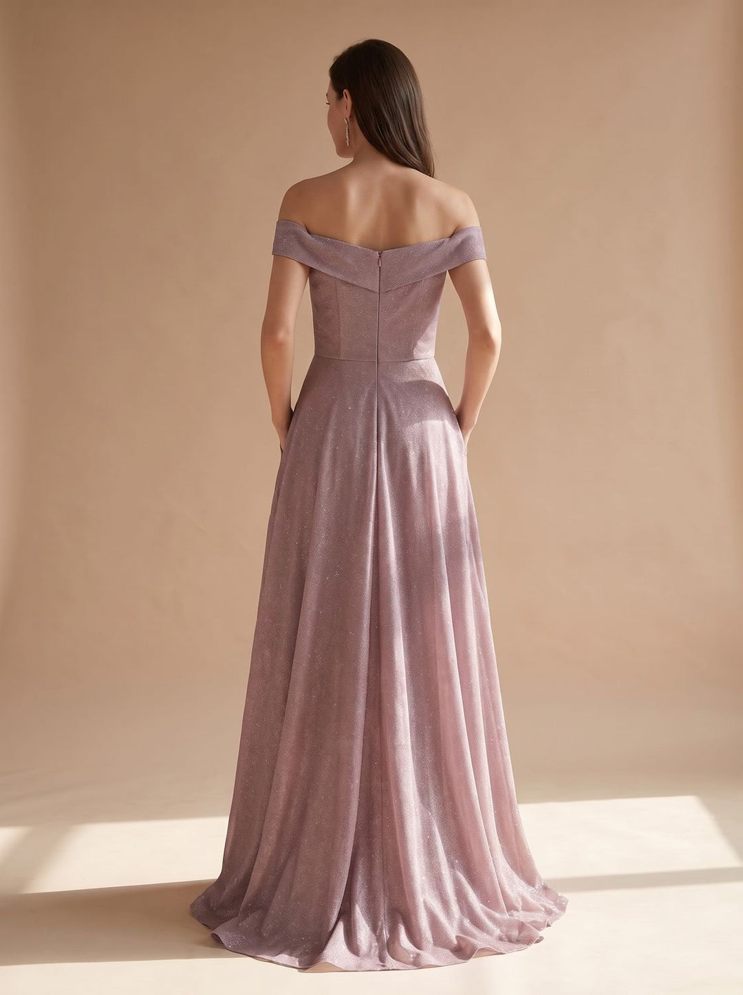 Women's Off-Shoulder Glitter A-Line Formal Wedding Guest Gown
