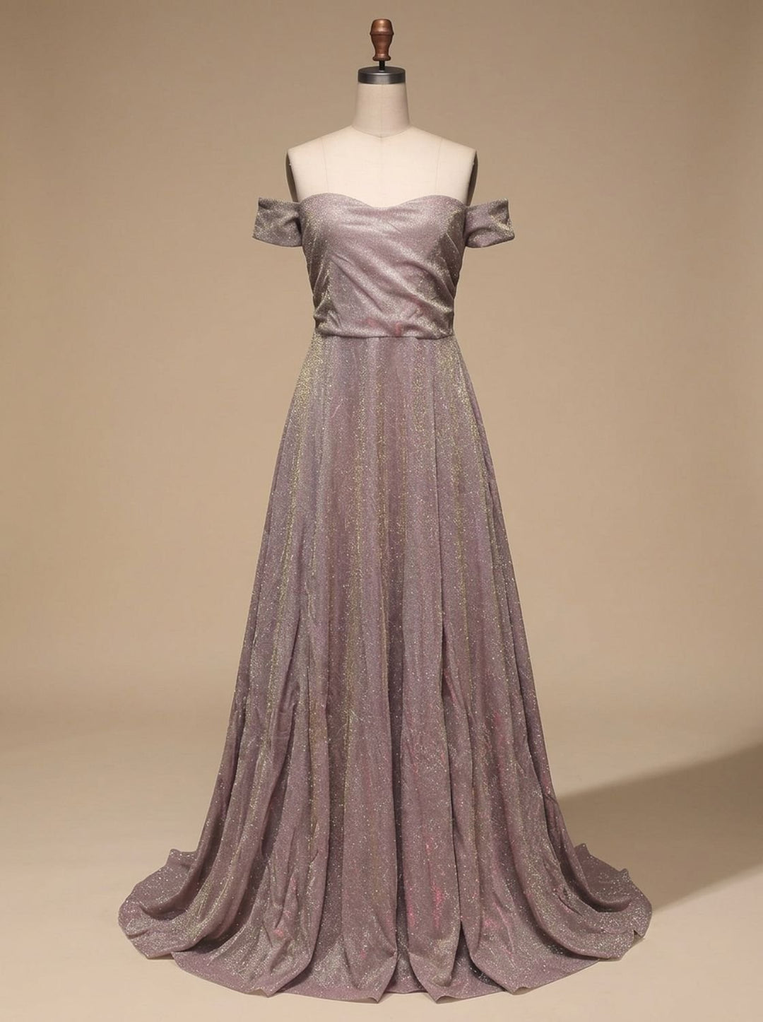 Women's Off-Shoulder Glitter A-Line Formal Wedding Guest Gown