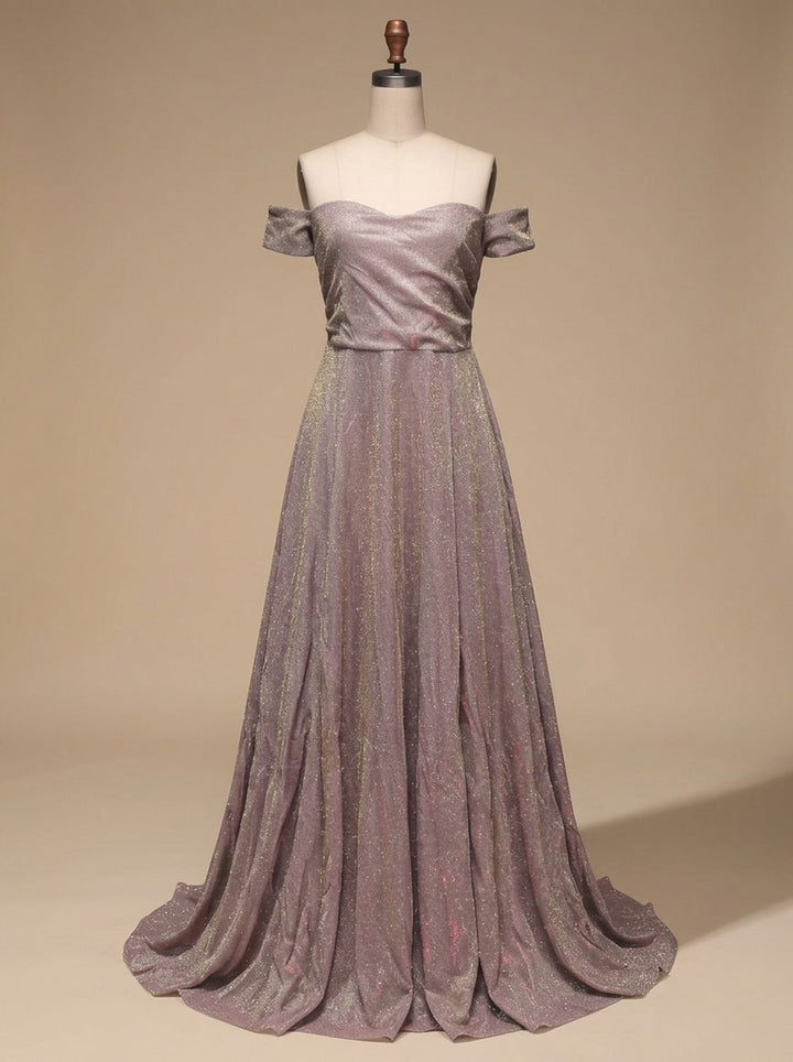 Women's Off-Shoulder Glitter A-Line Formal Wedding Guest Gown
