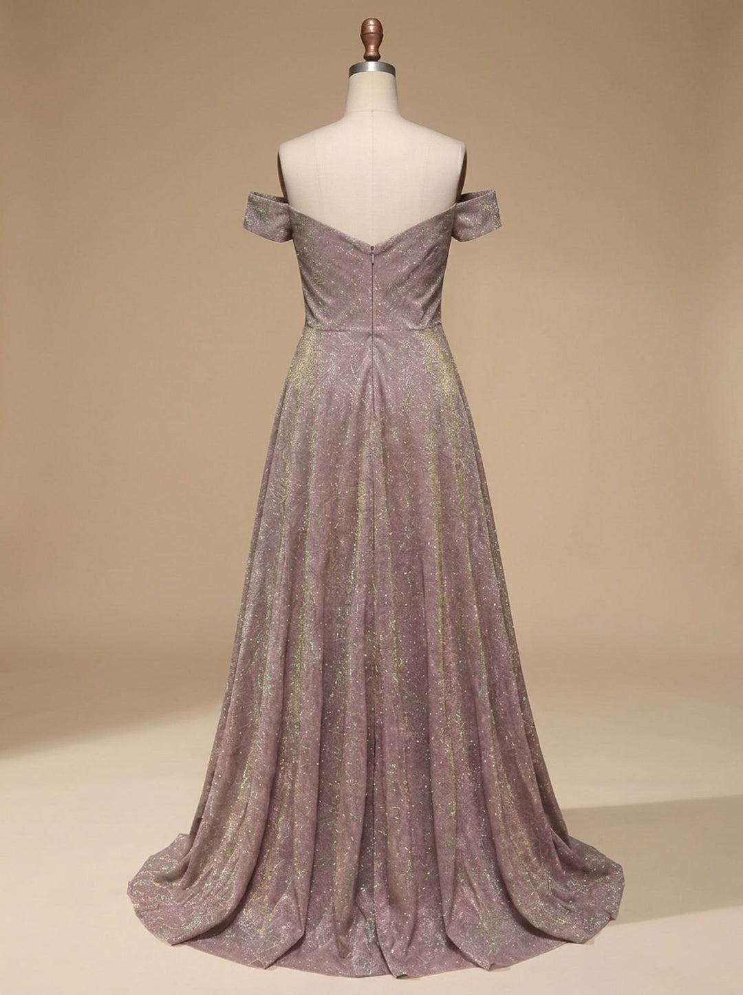 Women's Off-Shoulder Glitter A-Line Formal Wedding Guest Gown